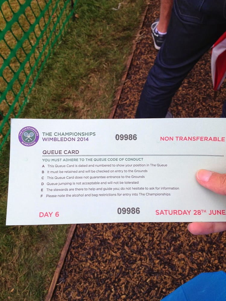 Wimbledon queue card queue card